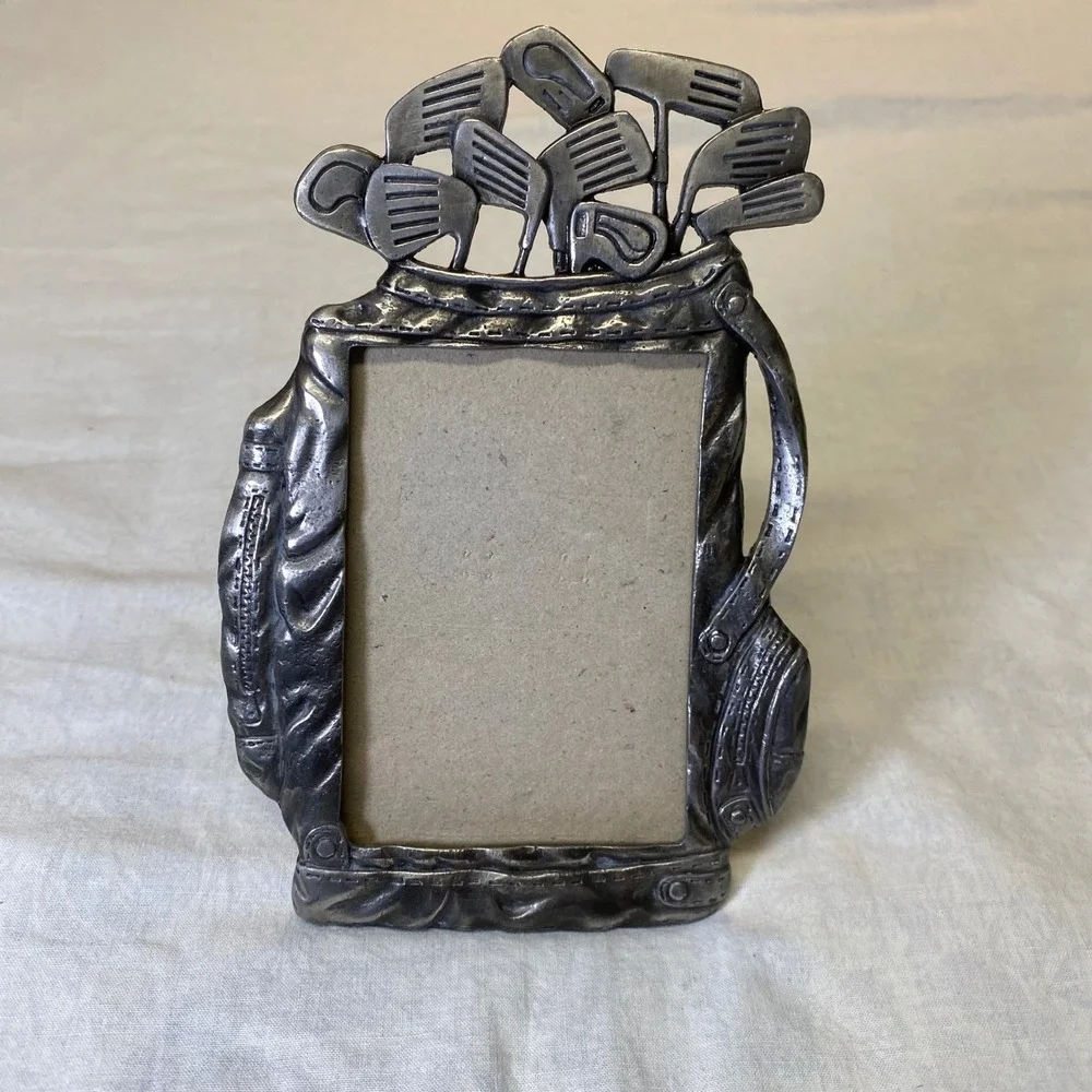 Vintage Pewter Golf Picture Frames Set Clubs‎ Bag Flag 5x3.5 3x4 Lot